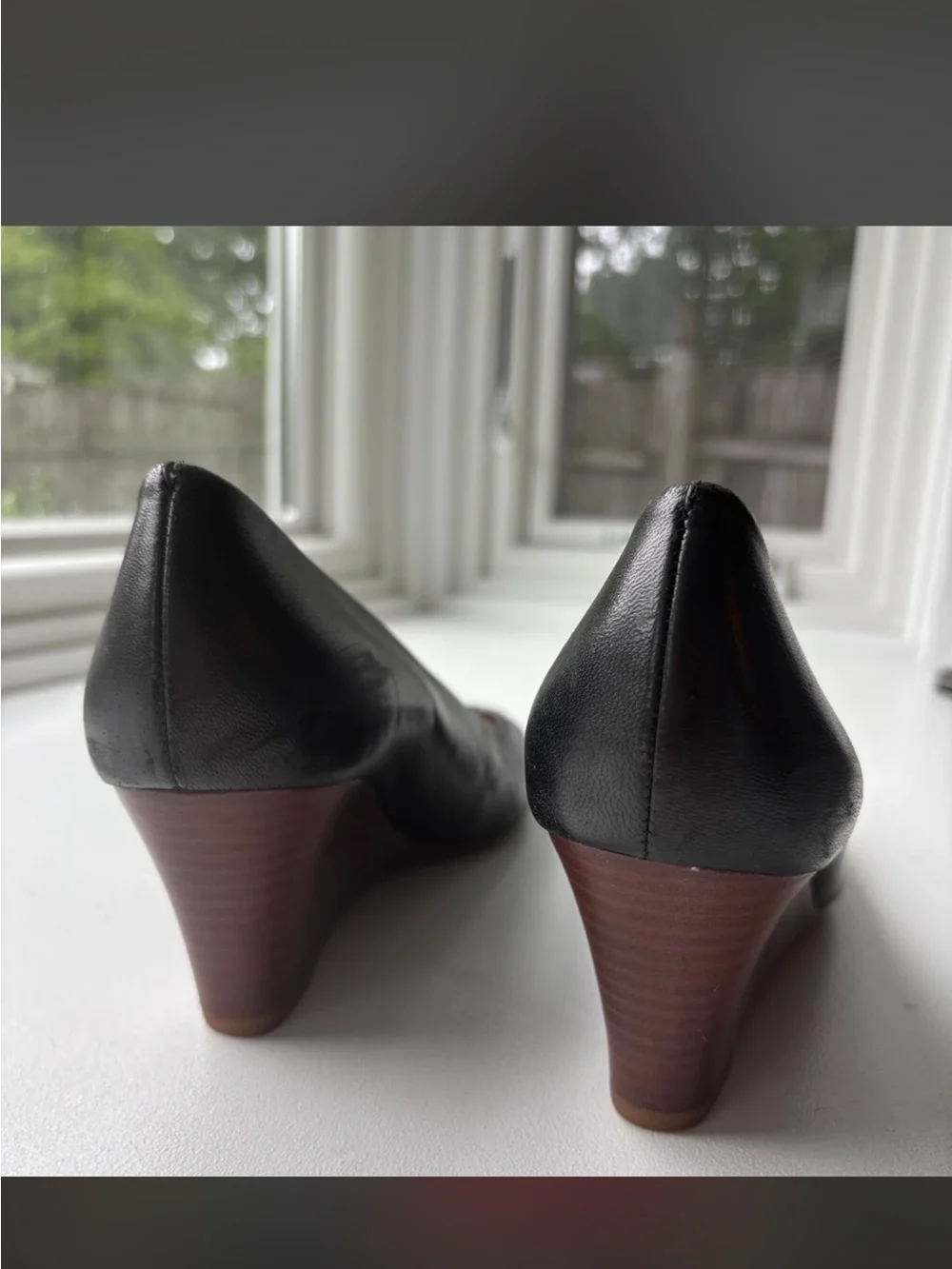 Tory Burch Black Leather Logo Wedge Flats - Women's